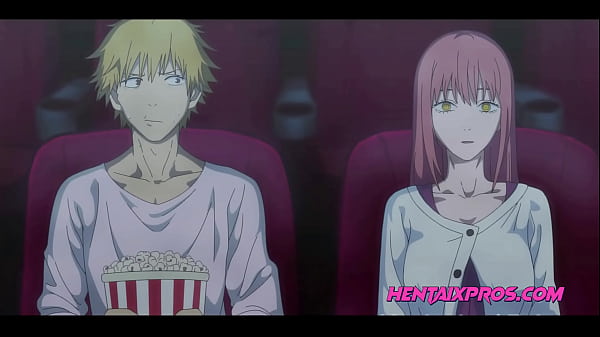 Lucky student gets a blowjob by Miss Makima in the cinema | Uncensored Hentai